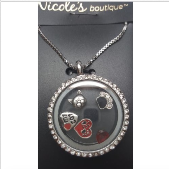 Silver Cat Lover 22" Pendant Locket Necklace I love my cat Heart rhinestones - Picture 2 of 7